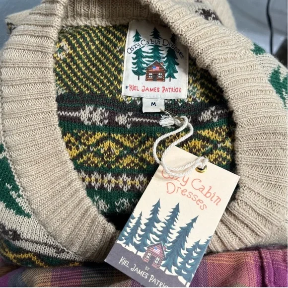 NWT Kiel James Patrick Cozy Cabin Sweater Dress Medium Moose Winter Holidays New - Picture 3 of 7